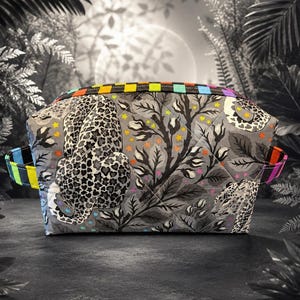 Snow Leopard Quilted Toiletry Bag for Travel Tula Pink Graywork Beauty Mark and Shadow