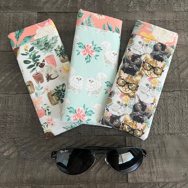 Cat Glasses Case, Fabric Soft Sunglasses Pouch, Eye wear, Reading, Eyeglasses Sleeve, Sunglasses Sleeve, Kitty Case, Everyday Is Caturday