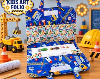 Kids Travel Art Kit with Construction Vehicles Toddler Boy Gift Road Trip Activity