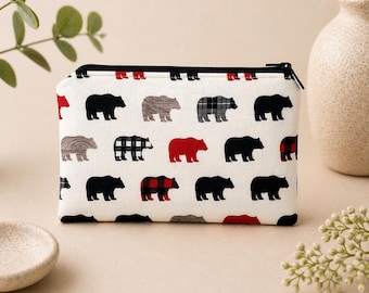 Bear Zipper Pouch, Bear Pencil Case, Woodland Makeup Bag, Cute Bear Cosmetic Pouch, Handmade Travel Organizer, Forest Animal Zipper Bag