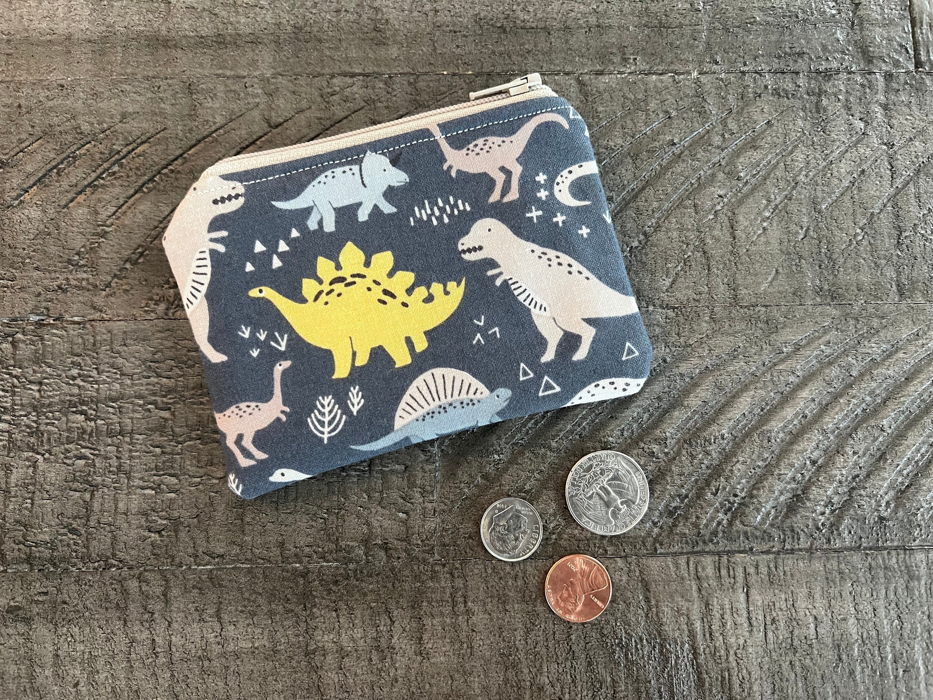 Dinosaur Mini Zipper Pouch: Cotton Coin Purse, Kids Wallet