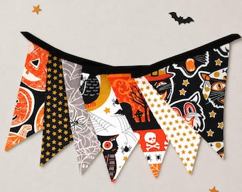 Halloween Bunting with Double-Sided Fabric Pennant Flags for Mantel Decor and Party Backdrop