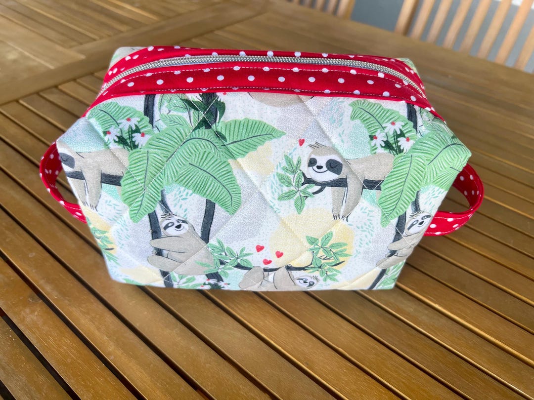 Adorable Sloth Quilted Boxy Zipper Pouch: Versatile Makeup, Toiletry ...