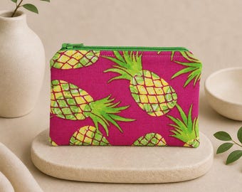 Pineapple Zipper Pouch 4x6, Small Coin Purse, Tropical Wallet, Cute Pencil Case, Travel Organizer, Summer Gift, Handmade Pouch