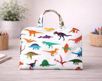 Dinosaur Travel Activity Kit for Kids, Toddler Busy Bag, Road Trip Toy, Coloring Kit, Quiet Book Alternative, Restaurant Activity