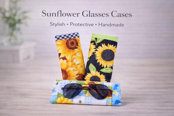 Sunflower Eyeglasses Case Soft Fabric Sleeve, Handmade Glasses Pouch, Padded Sunglasses Holder, Travel Eyewear Case, Gift