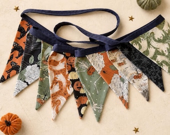 Halloween Garland with Fabric Bunting Flags for Mantel Decor and Party Backdrop
