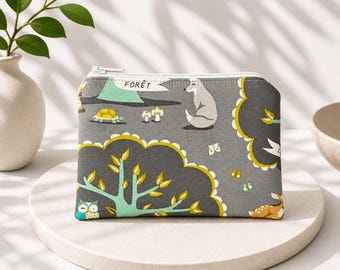 Woodland Zipper Pouch 4x6, Forest Coin Purse, Cottagecore Wallet, Nature Makeup Bag, Small Pencil Case, Travel Organizer, Handmade Gift