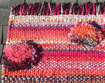 Large Hand TWINED Rag RUG - Cotton Candy - Toe Ticklers, Fringed