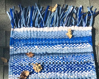 Large Hand TWINED Rag RUG - Tahoe - Heavy RUGGED Fringed
