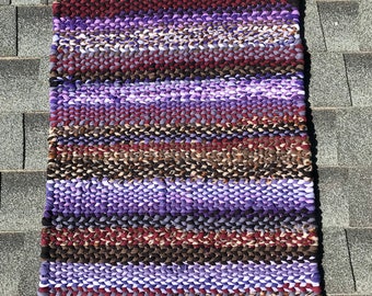 Large Purple TWINED Rag RUG - Oh Behave! Leopard Print -Heavy RUGGED Fringed