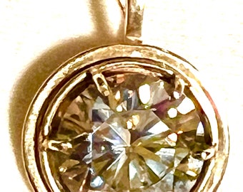 Gorgeous Huge Fancy Yellow Moissonite Custom Made 14k YG Pendant Pearl Clasp