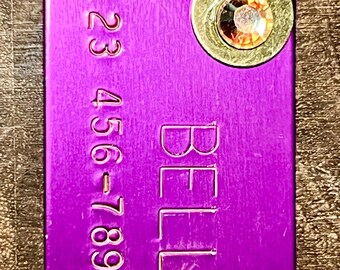 Hand STAMPED  Large Custom Dog Id Tags -  Swarovski Crystals,  Crown Charms, Light, EASY to READ!