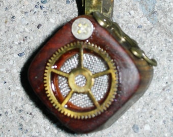STEAMPUNK Lignum Vitae Tree of Life PENDANT Necklace with Hidden Compartment Inside