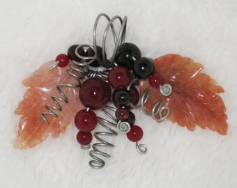 Sale! Large POWER AMULET Peach Agate Leaves, Garnet, Red Jade  Berries, Steel Wire -  Talisman Jewelry
