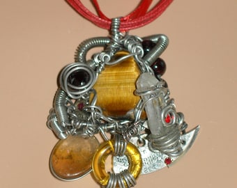 Power Attract Money - Prosperity TIGERS EYE STEAMPUNK Pendant  Amulet Necklace