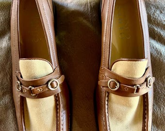 Like New Franco Sarto Ladies Leather and Canvas Slip-On Loafers  size 7