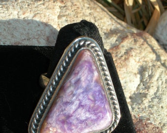 Sale!  LARGE Purple Charolite Sterling Silver NATIVE AMERICAN Ring, Old Dead Pawn - 7 3/4