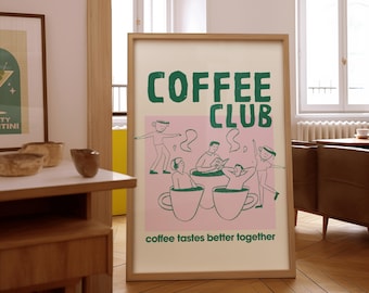 Club de Café, Impresión de Club de Café, Arte de Café para Cocina, Decoración de Rincones de Café, Póster Colorido de Barista, Arte de Café Moderno