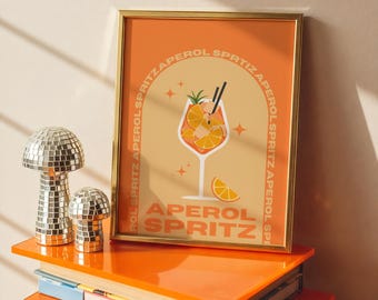 Aperol Spritz Cocktail Print, Cute Cocktail Art, Aperol Spritz Art, Bar Car Art, Aperol Spritz Poster, Bar Art, Orange Aperol Spritz Art