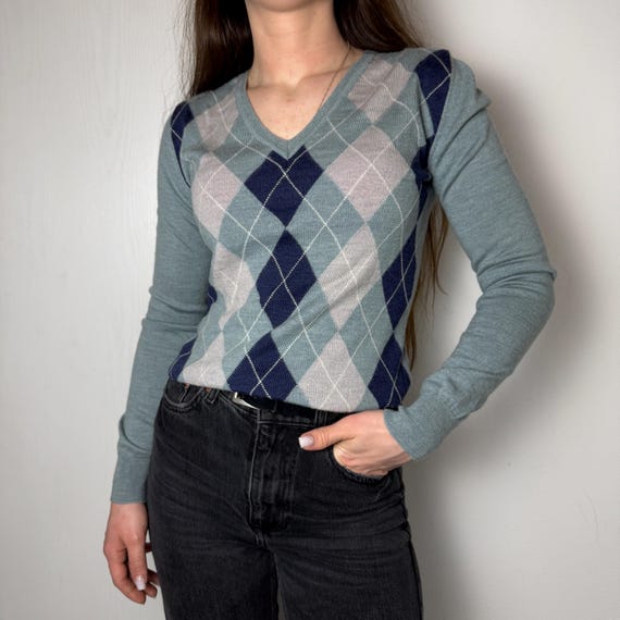 Women’s Merino Wool Sweater John Girls 100% Merino Wool Argyle Knit Sweater Size S