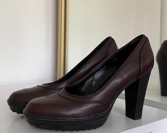 women's brown business shoes with thick heels Tod’s Women’s 38 size, Made in Italy