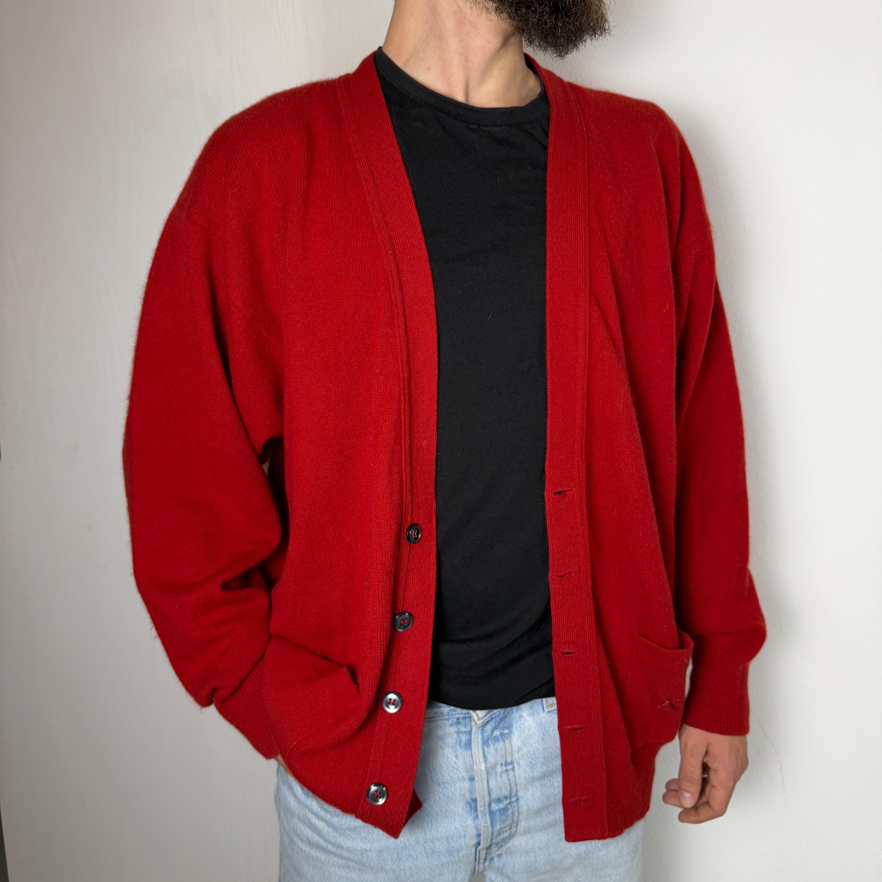 Cardigan Rouge Aquarelle 50% Angora 10% Laine - Doux, Chaud, Coupe Noël, Taille L