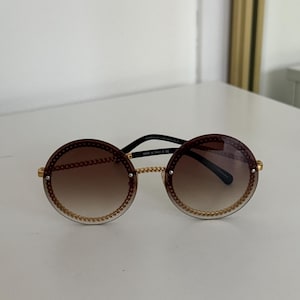 Chanel Sunglasses Chain Round Rimless Metal Silver Light Brown CH 4245 c.124/73