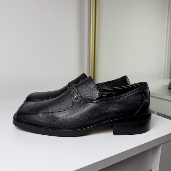 Men’s Black Leather Loafers Versace — Size EU 42  Classic Slip-On Dress Shoes, Premium Italian Style
