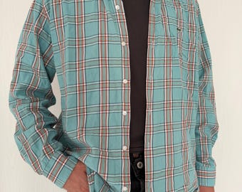 Vintage Lacoste Plaid Shirt – Size L, Oversized Unisex Classic Check Button-Up