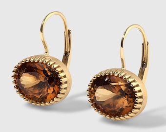 Oval Cognac Zircon Earrings, 18kt Yellow Gold by Ashley Childs, Contemporary Fine Jewelry, Micro Prong Setting, Yellow Gold, Fine Jewelry