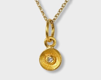 Mini, Rhythm or Circle of Life, Charm, Solid 24K Gold and 0.02ct Diamond, Charm, Yellow Gold, Mythology, Greek Goddess