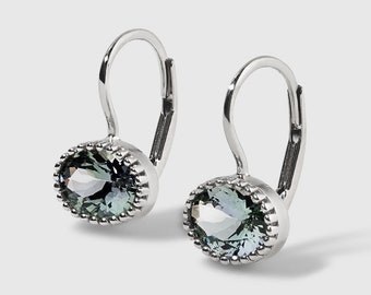 Oval, Light Blue-Grey Zoisite Earrings by Ashley Childs, Contemporary Fine Jewelry, Micro Prong Setting