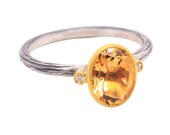 Simple, Faceted Oval Citrine with 24K Bezel and Sterling Textured Shank, by Prehistoric Works of Istanbul, Turkey elkandhammer.com