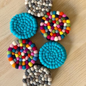 Felt Coasters | Set of 2 |Wool ball  coasters | Handmade | Home Decor | Office Decor |Gift | Tea mat | Coffee mat | Colorful |