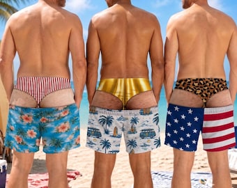 Custom Funny Men's Swim Trunks Personalized Optical Illusion Swim Shorts Novelty Beach Shorts Funny Gift for Husband & Boyfriend