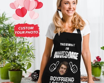 Custom Face Funny Apron Personalized Boyfriend Photo Kitchen Present Hilarious Cooking Accessory