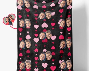 Custom Face and Heart Blanket Personalized Photo Blanket Best Valentine's Day Gifts for Her