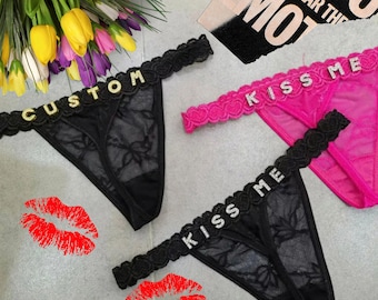 Custom Lace Thongs G-strings With Jewelry Crystal Letter
