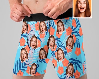 Custom Face Boxer Shorts Personalized Hawaiian Design Boxer Best Gift for Boyfriend