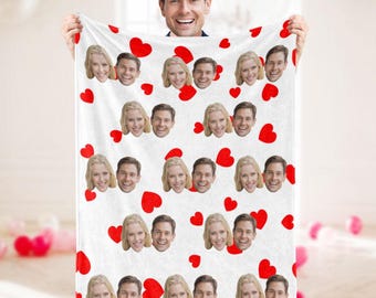 Valentine's Day Gifts Custom Photo Heart Blanket Personalized Face Blankets For Her