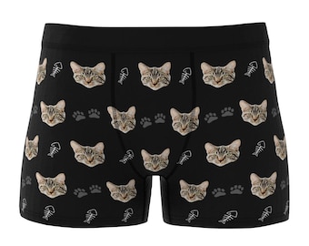 Boxer personalizzati con la faccia di un gatto, intimo personalizzato con la foto del tuo animale domestico, regalo divertente per papà di gatti, idea regalo per fidanzato