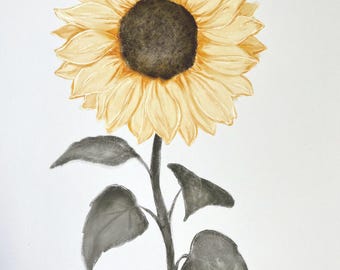 Sunflower Botanical Art Print: Vintage Floral Illustration, Cottagecore Decor