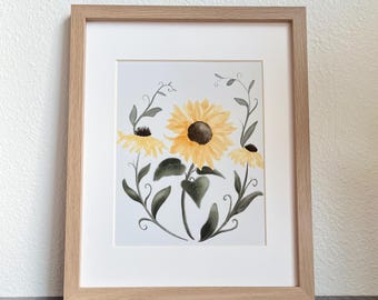 Sunflower & Balsam Root Art Print: Cottagecore Botanical Illustration