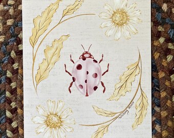 Daisy & Ladybug Folk Art Print: Cottagecore Hand-Drawn Illustration