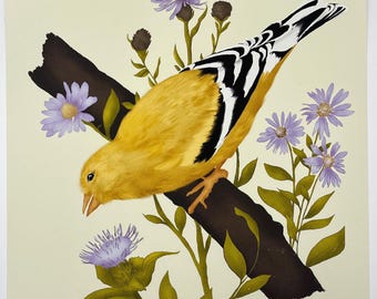 Goldfinch Botanical Art Print: Cottagecore Nature Wall Decor