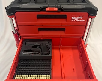 Custom Gun Storage Insert for Milwaukee Packout 3 Drawer | Organizer for Handguns, Ammo & Accessories