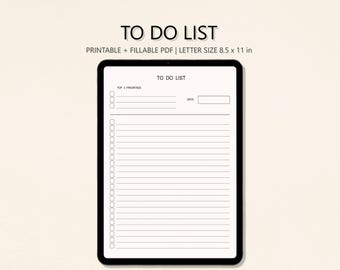 Minimalist To Do List | Fillable PDF | Printable Task Checklist | Letter Size | Instant Download