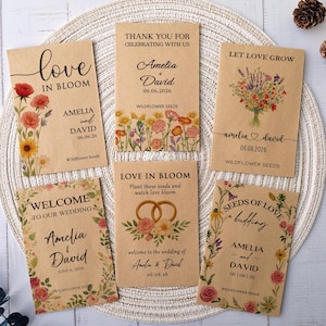 Bulk Custom Wedding Guest Favors/Wildflower Seed Packets/Bridal Shower Party Reception Favors/Let Love Grow Seed Envelopes/Love in Bloom