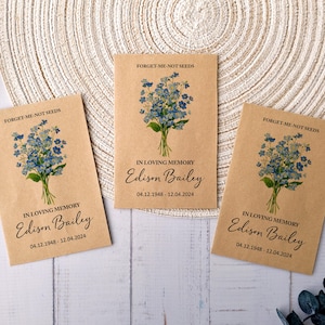 Forget-Me-Not Wildflower Seed Packets, Bulk Personalized Memorial Favors, Funeral Keepsake Gift, Celebration of Life Token, In Loving Memory